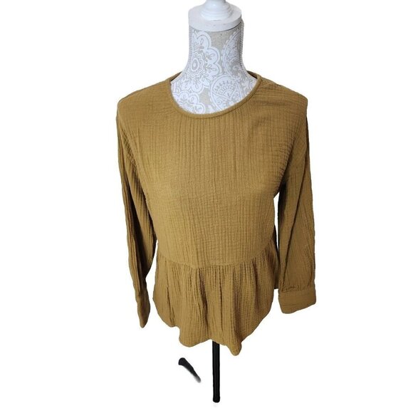 Madewell Peplum Top Brown Long Sleeve Lightspun Button-Back Women's Small - Picture 2 of 10